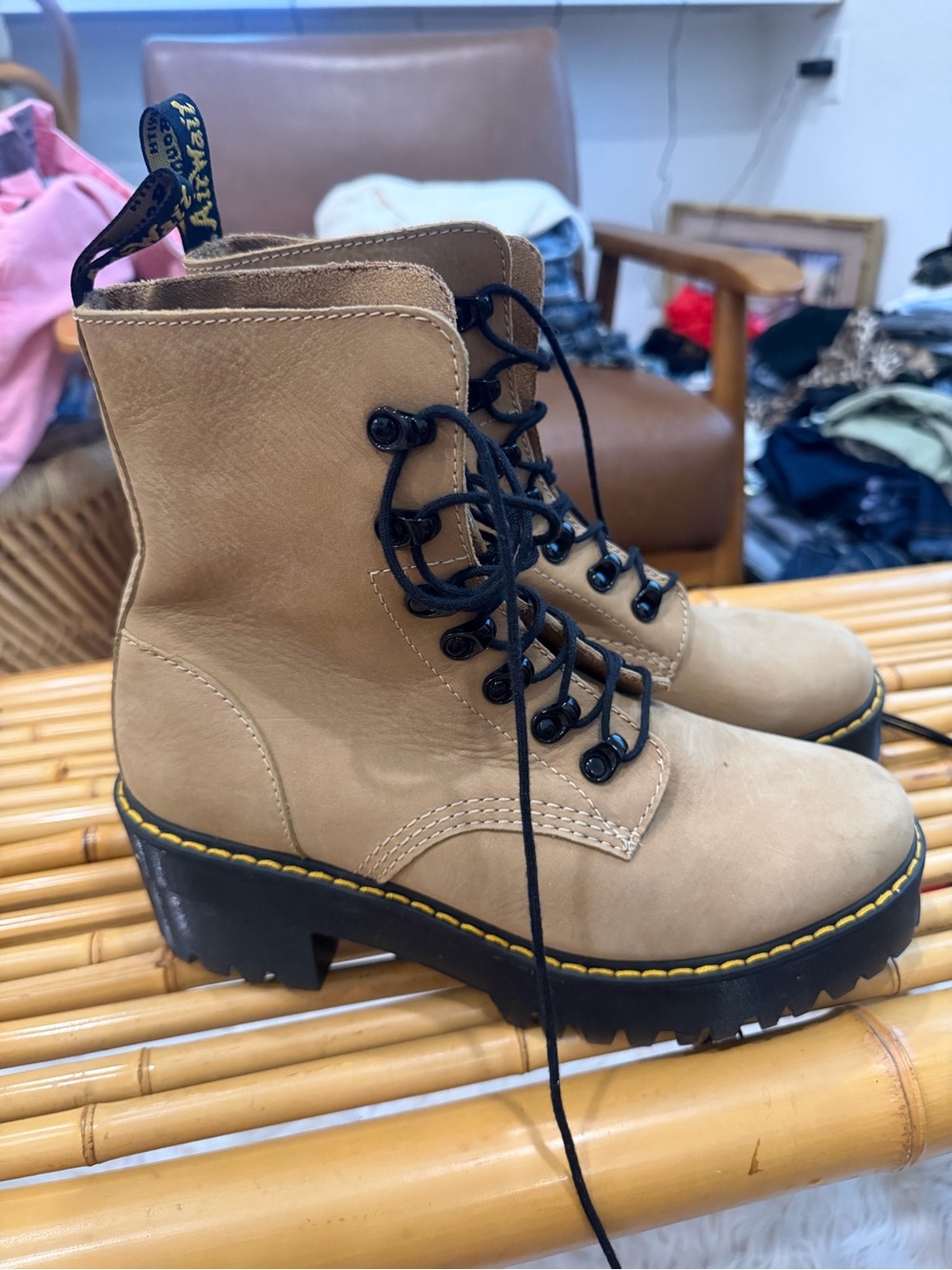 Dr Martens Leona Women’s Tan Lace-Up Platform Boots